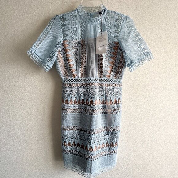 Bardot New Brenda Light Blue Lace Sheath Short Dress Size US 4/ XS - Picture 2 of 9